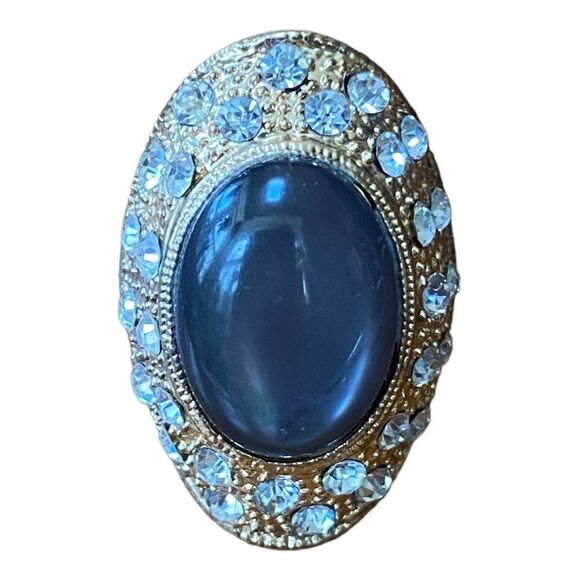 vtg Adjustable Statement ring grey gold-tone, rhinestones, grey jelly belly - Picture 7 of 9